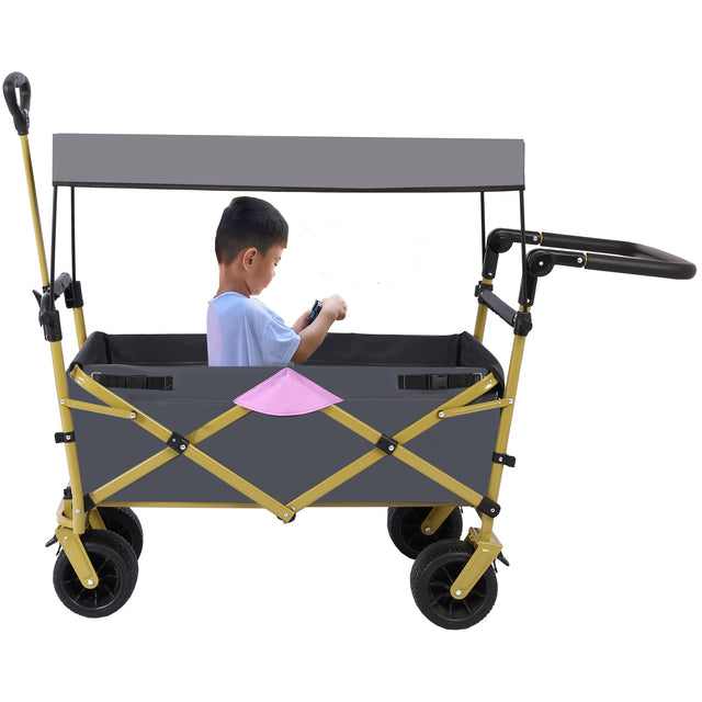 Push & Pull Utility Folding Wagon with Removable Canopy