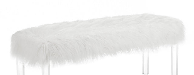 1-Pc Casual White Bench Faux Fur Seat Glam Accent