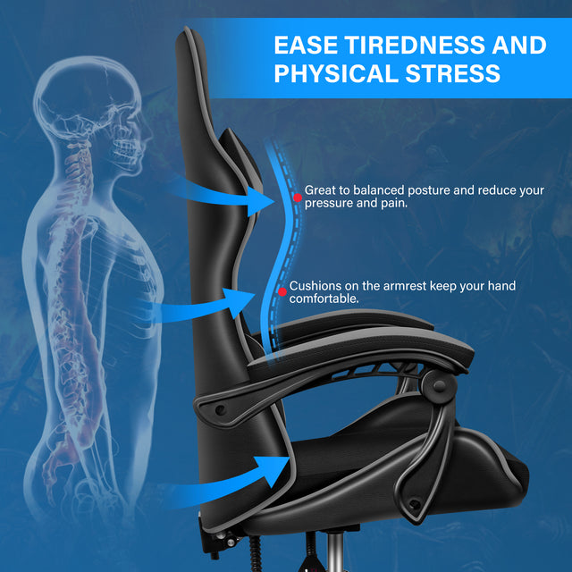 YSSOA Racing Video Backrest and Seat Height Recliner Gaming Office High Back Computer Ergonomic Adjustable Swivel Chair, Without footrest, Black/Grey