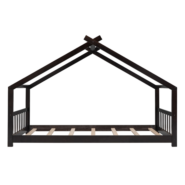 Twin Size House Bed Wood Bed, Espresso