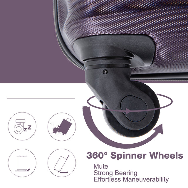 20" Carry on Luggage ABS Lightweight Suitcase, Spinner Wheels, TSA Lock, Purple