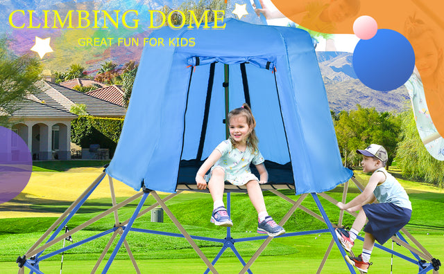 Kids Climbing Dome with Canopy and Playmat - 10 ft Jungle Gym Geometric Playground Dome Climber Play Center, Rust & UV Resistant Steel Supporting 1000 LBS