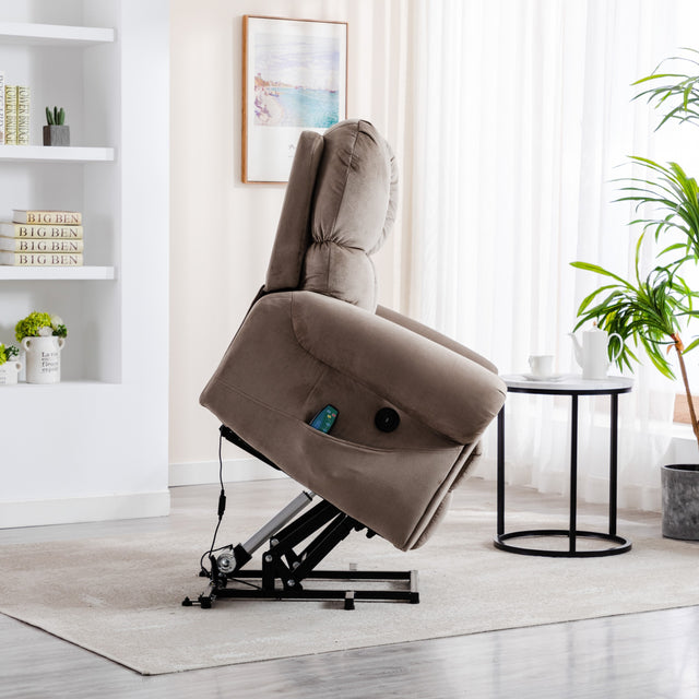 Electric lift recliner with heat therapy and massage, suitable for the elderly, heavy recliner, with modern padded arms and back, camel