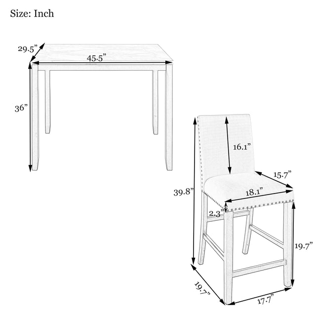TOPMAX 5 Piece Counter Height Faux Marble Modern Dining Set with Matching Chairs and Marble Veneer for Home, Beige