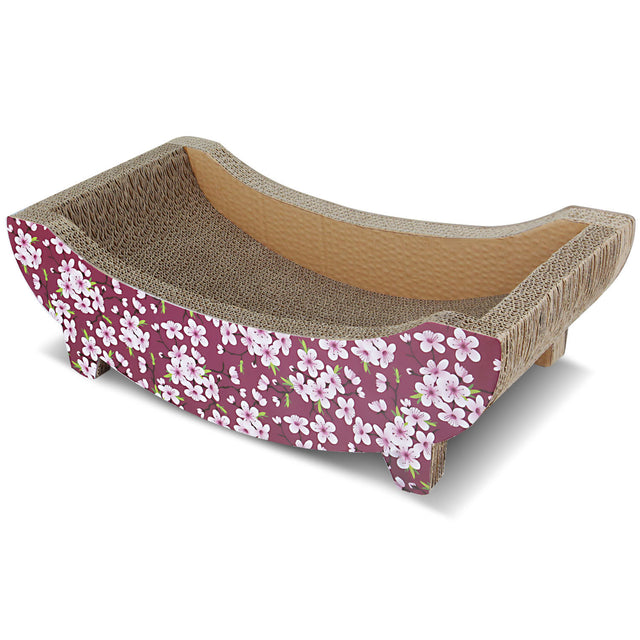 ScratchMe Cat Scratching Post Lounge Bed , Boat Shape Cat Scratcher Cardboard, Durable Recycle Board Pads Prevents Furniture Damage