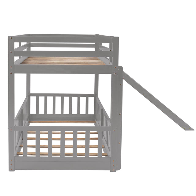 Twin Over Twin Bunk Bed with Slide and Ladder, Gray(Old SKU:LP000009AAE)