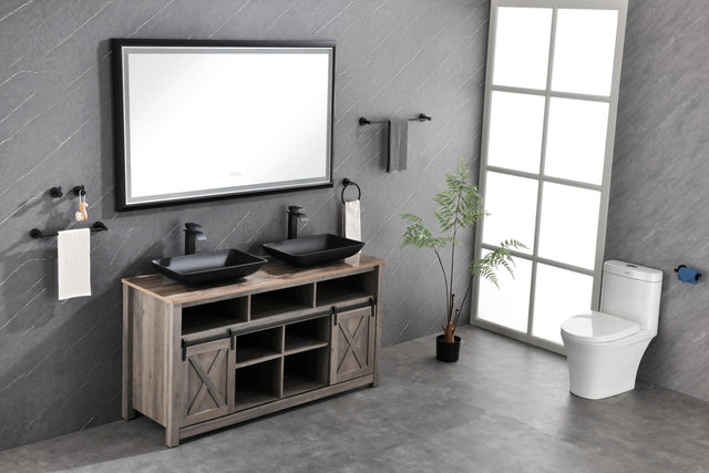 60in. W x 36in. H Oversized Rectangular Black Framed LED Mirror Anti-Fog Dimmable Wall Mount Bathroom Vanity Mirror Wall Mirror Kit For Gym And Dance Studio 36X 60