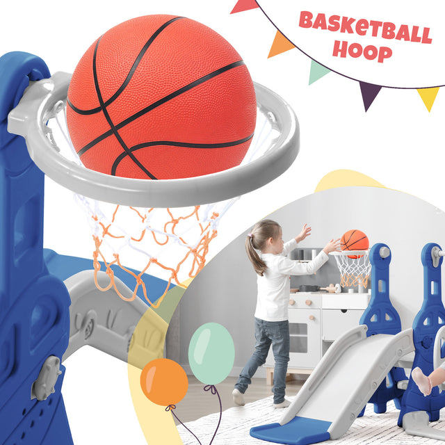 Toddler Slide and Swing Set 3 in 1, Kids Playground Climber Swing Playset with Basketball Hoops Freestanding Combination Indoor & Outdoor