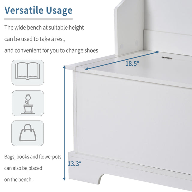 ON-TREND Hall Tree with 4 Hooks and Hinged Lid, Coat Hanger, Entryway Bench, Storage Bench, 3-in-1 Design, for Entrance, Hallway (White)