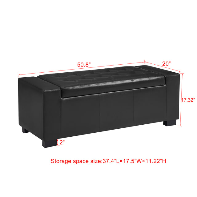 Faux Leather Upholstery Storage Ottoman Bench Black