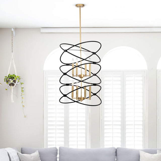 【Video】Transitional Gold/Matte Black Metal Chandelier Fixture,8 lights ,2-Tier-Candle Ceiling Light for Living Room, Bedroom, Dining Room,Dimmable,E12,W23.6*H55