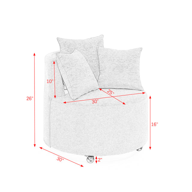 Modern Chenille Upholstered Swivel Backrest Chair for Living Room, with Movable Wheels, Including 3 Pillows, Yellow