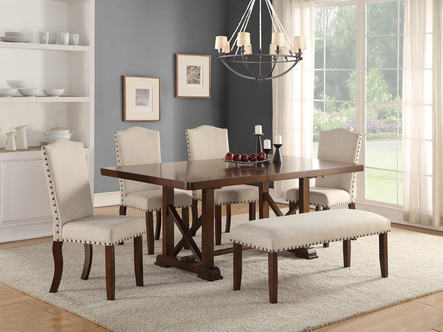 Classic Cream Upholstered Cushion Chairs Set of 2pc Dining Chair Nailheads Solid wood Legs Dining Room