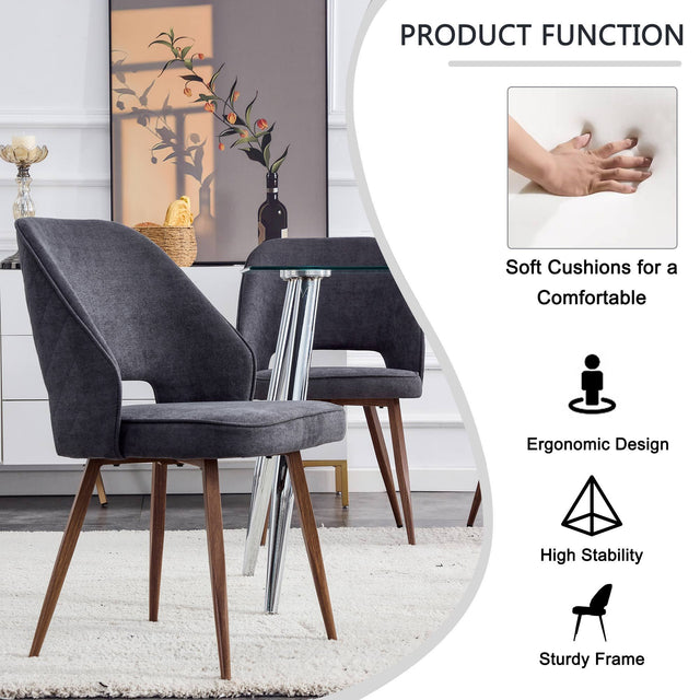 Modern Dining Chairs, Velvet Accent Chair, Living Room Leisure Chairs, Upholstered Side Chair with Metal Legs for Dining Room Kitchen Vanity Patio Club Guest (Set of 2) ( Dark Grey Office Chair)