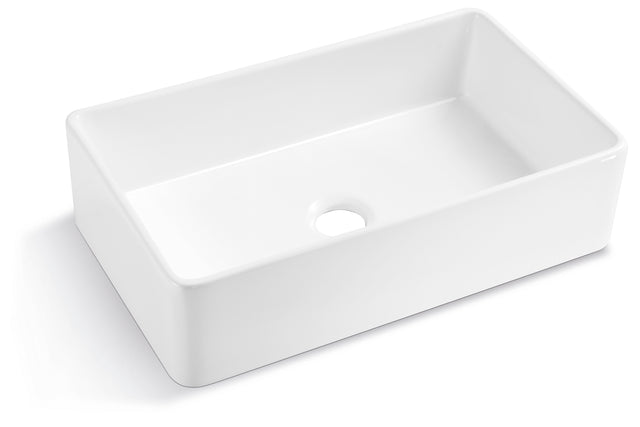 33" L X 20" W Single Basin Ceramic Farmhouse Kitchen Sink with Basket Strainer