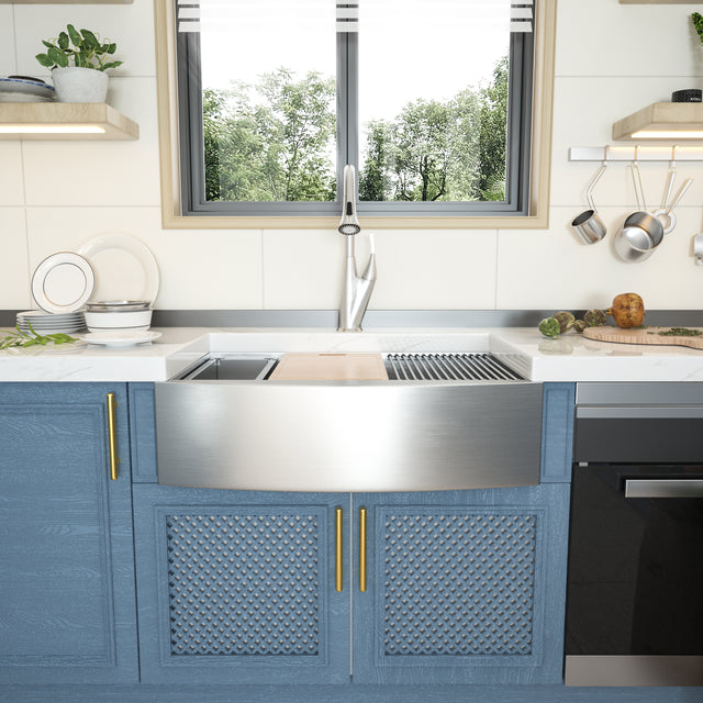 30 Inch Farmhouse Sink Apron Front Ledge Workstation Kitchen Sink Deep Single Bowl 18 Gauge Stainless Steel Farm Sink with Strainer