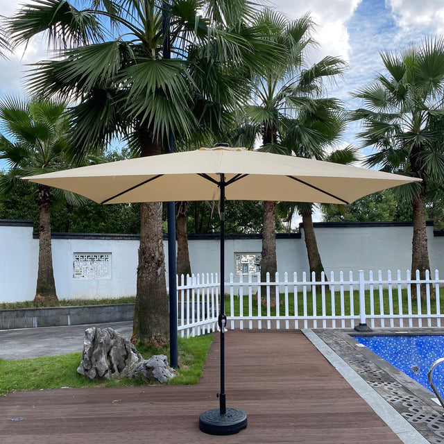 Outdoor Patio Umbrella 10 Ft x 6.5 Ft Rectangular with Crank Weather Resistant UV Protection Water Repellent Durable 6 Sturdy Ribs
