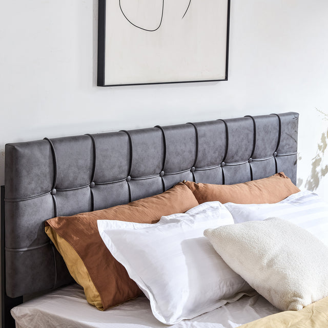 King Size Bed Frame, Tech cloth Upholstered Platform Bed Frame with Adjustable Headboard, Square Stitched Button Tech cloth Mattress Foundation with Wood Slats, Easy Assembly, No Box Spring Needed