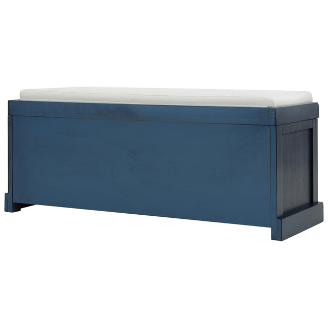 TREXM Rustic Storage Bench with 3 Removable Classic Rattan Basket , Entryway Bench with Removable Cushion (Antique Navy)