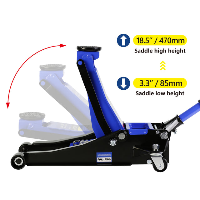 Hydraulic Low Profile and Steel Racing Floor Jack with Dual Piston Quick Lift Pump,3 Ton (6600 lb) Capacity, Blue