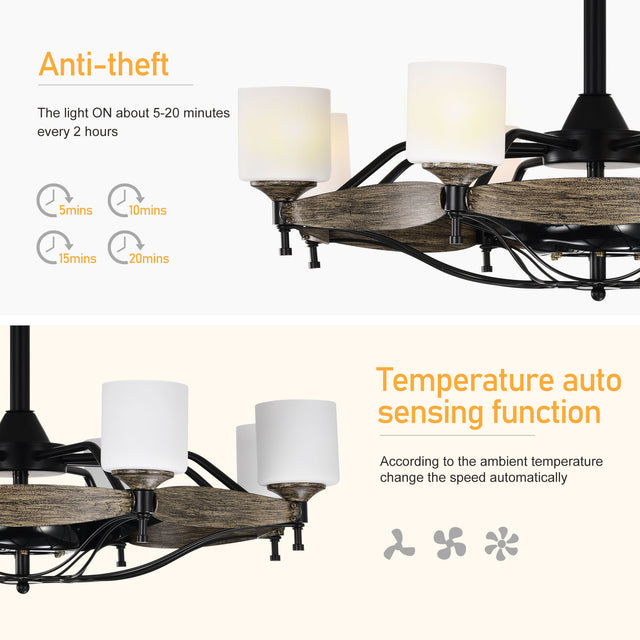 Matte Black Ceiling Fans With Remote Control 8 lights, DC Motor, 3 ABS Blades, Multi-Speed, Reversible Airflow, Timing and Anti-theft function, indoor transitional Ceiling Fan, ETL&FCC Certification