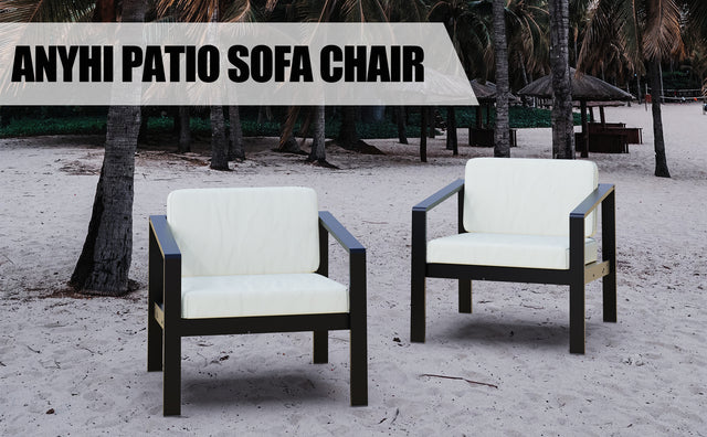 Outdoor Patio Furniture Single Armchair with Cushions in stripe for Restaurant Outdoor courtyard Garden Open-air balcony Poolside,Black aluminum fram,Modern Design