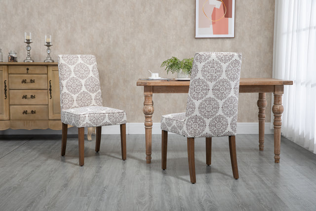 Cover Removable Interchangeable and Washable Coffee Medallion Fabric Upholstered Parsons Chair with Solid Wood Legs 2 PCS