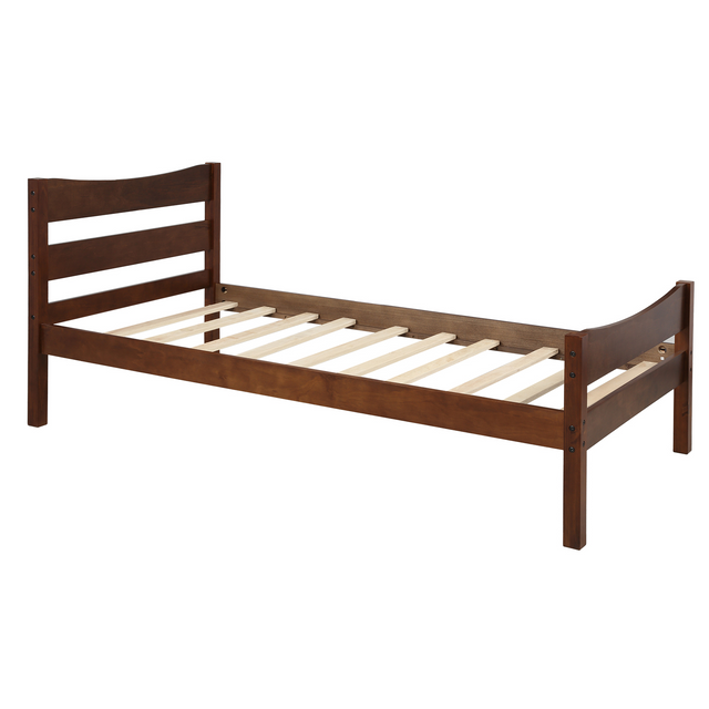 【Not allowed to sell to Walmart】Twin Size Wood Platform Bed with Headboard and Wooden Slat Support (Walnut)