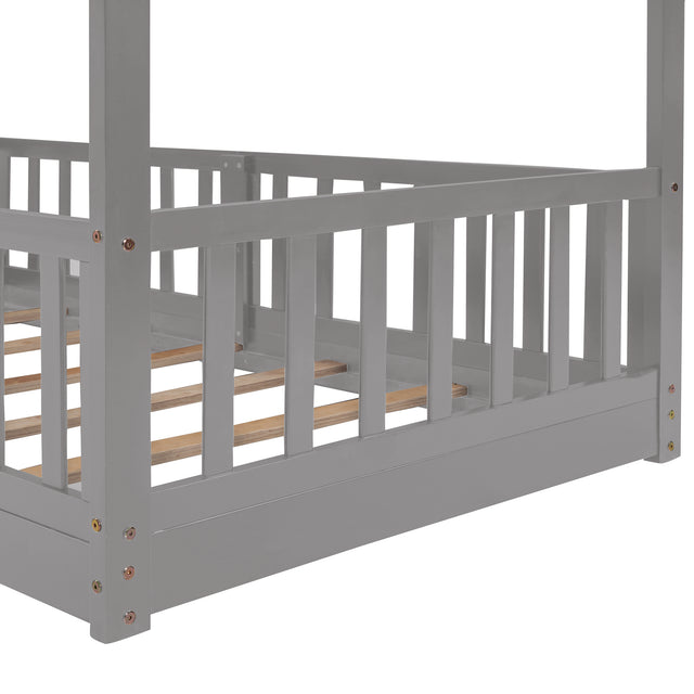 Twin Over Twin Bunk Bed with Slide and Ladder, Gray(Old SKU:LP000009AAE)