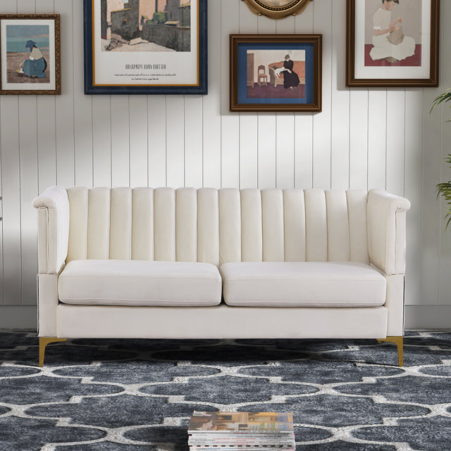 Winforce factory directly supply 70.5 inches wide velvet European couch, comfortable cushion with Independent spring packages for 3 seat living room sofa, fabric beige