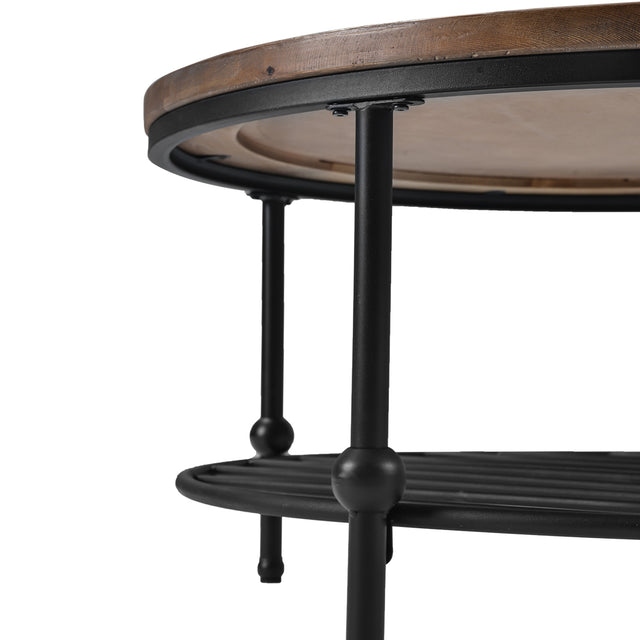 TREXM Rustic Natural Round Coffee Table with Storage Shelf for Living Room, Easy Assembly (Round)