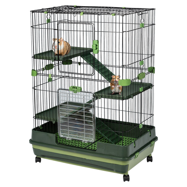 4-Tier 32"Small Animal Metal Cage Height Adjustable with Lockable Casters Grilles Pull-out Tray for Rabbit Chinchilla Ferret Bunny Guinea Pig Squirrel Hedgehog(GREEN)(=OLD SKU:W69133216)