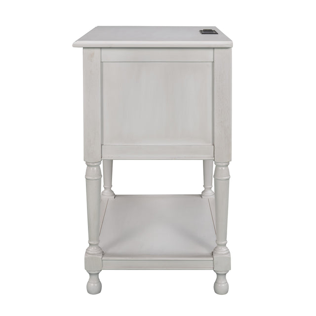 Versatile Nightstand with Two Built-in Shelves Cabinet and an Open Storage,USB Charging Design,White