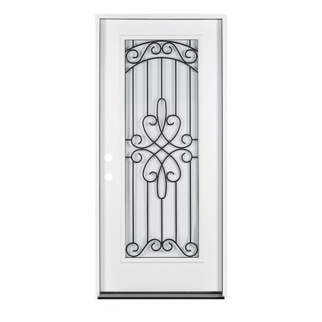 37.5inx81.5in .Right Hand Inswing Wrought Iron Fiber Glass Prehung Entry Door .
