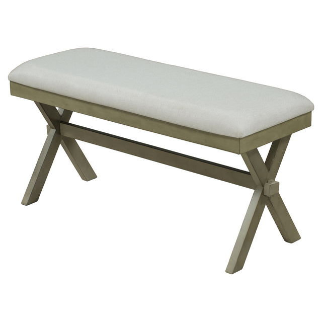 TOPMAX Farmhouse Rustic Wood Kitchen Upholstered Dining Bench,Gray Green