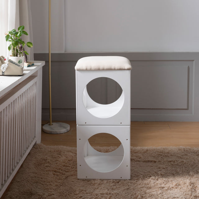 Multifunction Stackable Play Stool,Wood Stool,Pet Play Stool,Hollow Ottoman,White Finish
