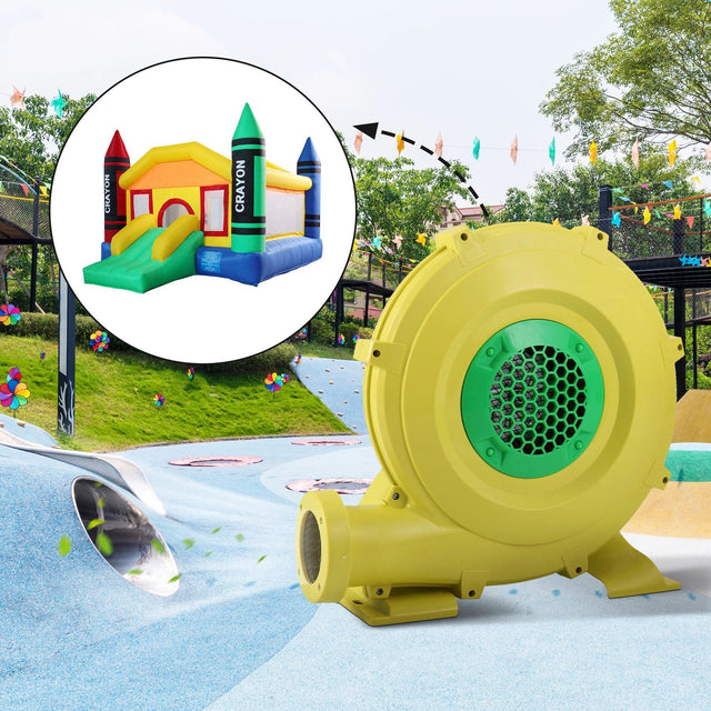 450 W Air Blower, Pump Fan for Inflatable Bounce Castle, Water Slides, Safe, Portable - Yellow and Green