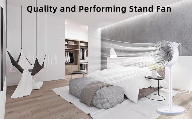 Simple Deluxe 7 inch Stand Fan, 3 Speeds & 3 Modes, 15 Hours Timer, 70° Oscillating Circulating Fan, with Remote Control, Air Circulation Fan for Room, Indoor,White