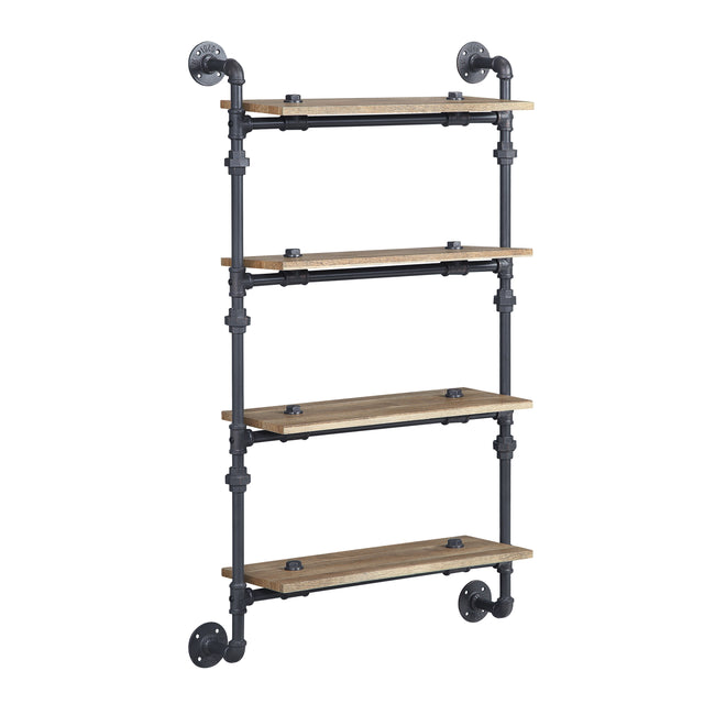 ACME Brantley Wall Rack w/4 Shelves in Oak & Sandy Black Finish AC00737