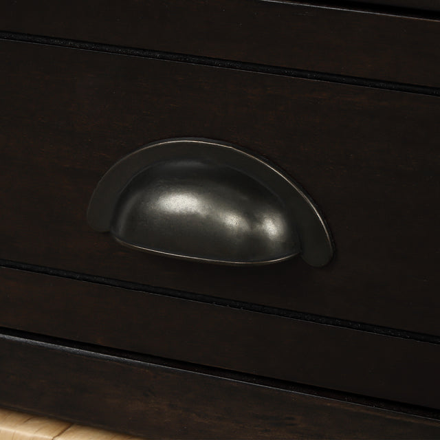 TREXM Rustic Storage Bench with 3 Drawers and 3 Rattan Baskets, Shoe Bench for Living Room, Entryway (Espresso)