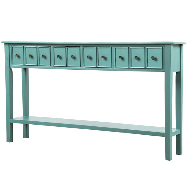 TREXM Rustic Entryway Console Table, 60" Long Sofa Table with two Different Size Drawers and Bottom Shelf for Storage (Blue)