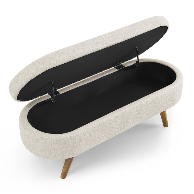 Ottoman Oval Storage Bench, Rubber Wood Legs, Beige(43.5“x16”x16“)