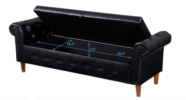 Black Multifunctional Storage Rectangular Sofa Stool