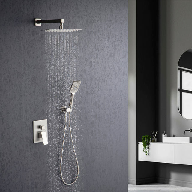 Shower Faucet Set Shower System with 12 Inch Rain Shower Head and Handheld, Bathroom Shower Combo Set Wall Mounted System Rough-in Valve Body and Trim Included.