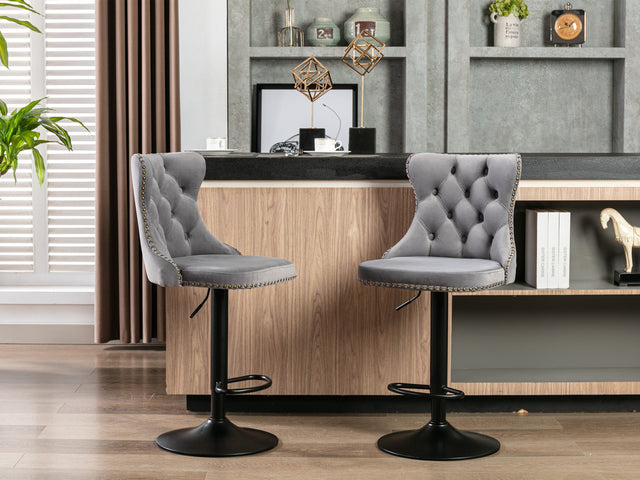 A&A Furniture,Swivel Velvet Barstools Adjusatble Seat Height from 25-33 Inch, Modern Upholstered Bar Stools with Backs Comfortable Tufted for Home Pub and Kitchen Island(Gray,Set of 2)