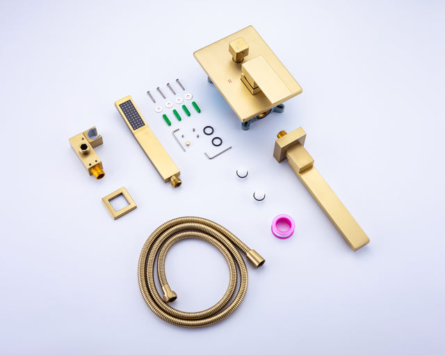 Waterfall Wall Mounted Bathtub Faucet with Hand Shower Swivel Tub Filler Faucet Single Handle Solid Brass