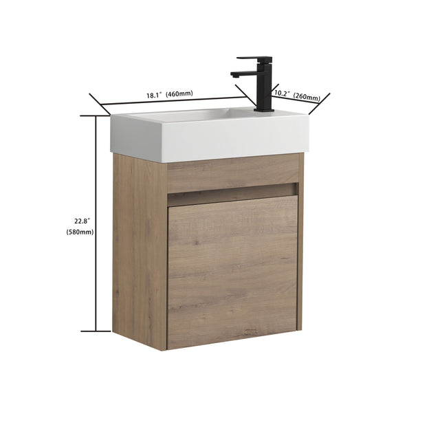 18'' Floating Wall-Mounted Bathroom Vanity with White Resin Sink & Soft-Close Cabinet Door