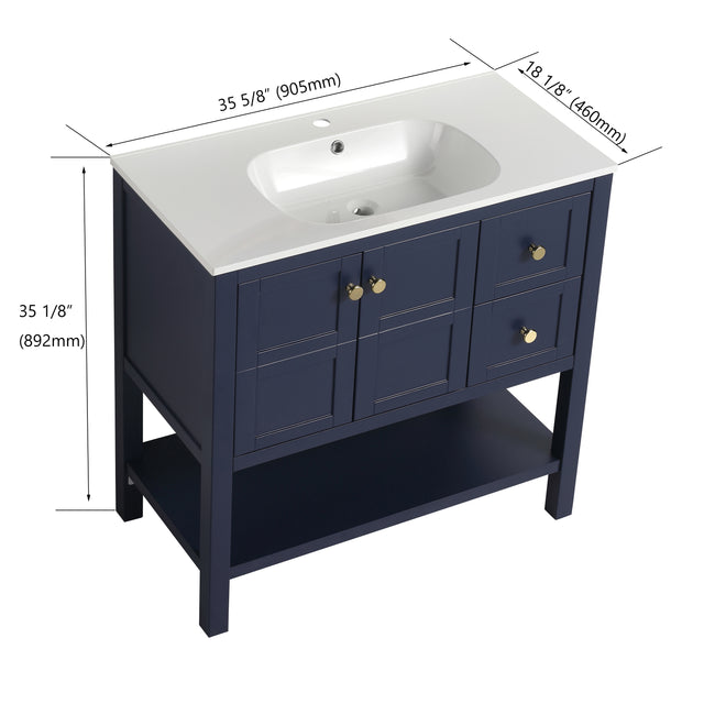 Bathroom Vanity With Soft Close Drawers and Gel Basin,36x18(BVB01236NB)