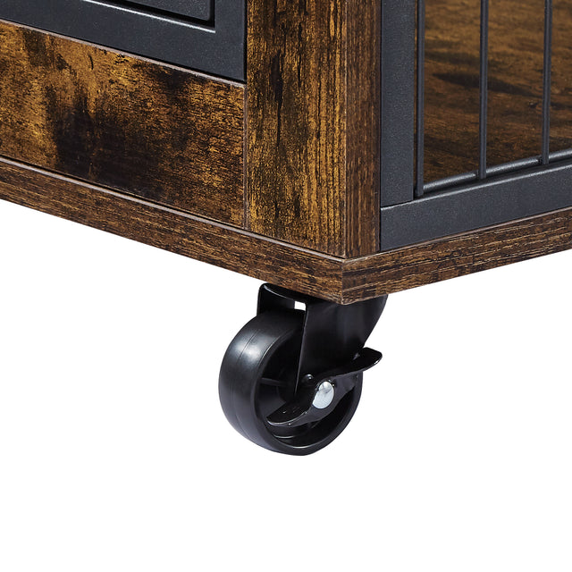 JHX Furniture Dog Cage Crate with Double Doors on Casters(Rustic Brown,31.50''W*22.05''D*24.8''H)