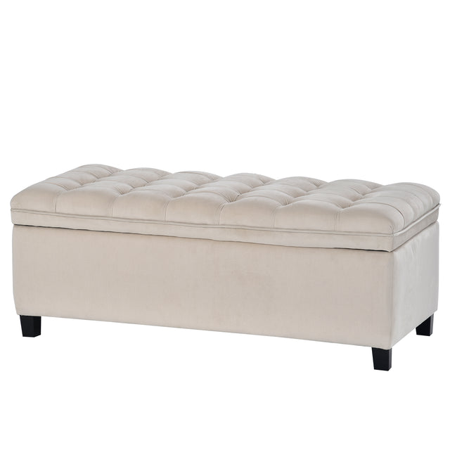 U-stye Upholstered Flip Top Storage Bench with Button Tufted Top